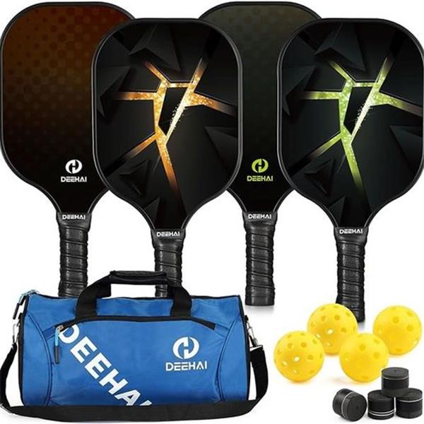 Pickleball Paddles Set of 4 - Light Graphite Premium Rackets Fiber Face & Polymer Honeycomb Cor