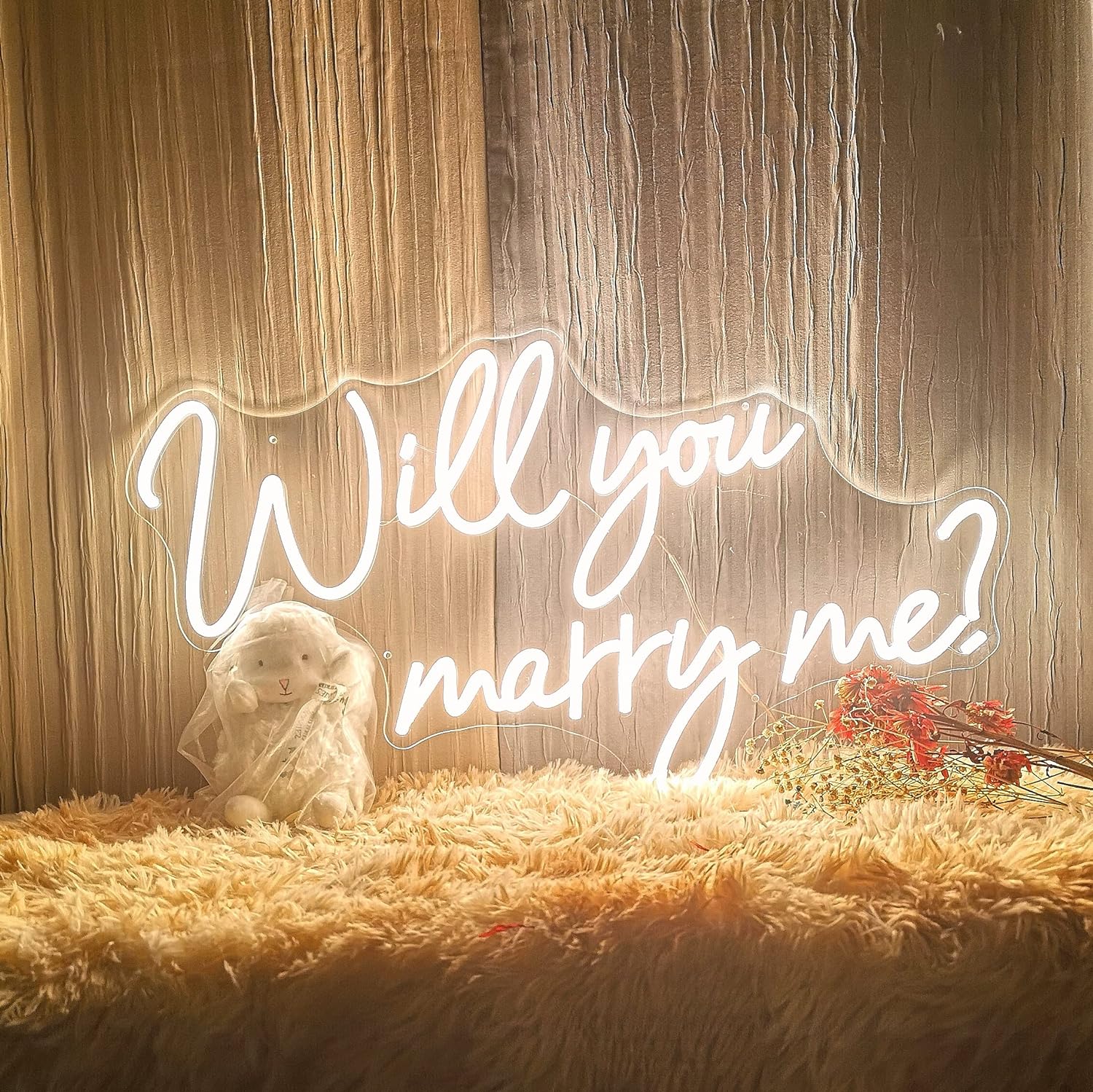 Will You Marry Me Neon Sign with Lights for Proposal Wedding Decorations，25.2 inches Large marry me sign for Engagement，Romantic Neon Sign Wall Art for Wife，Warm White