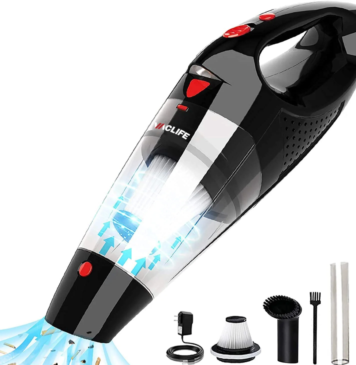 VacLife Handheld Vacuum, Car Vacuum Cleaner Cordless, Mini Portable Rechargeable Wireless Vacuum Cleaner with 2 Filters, Red (VL188-N)