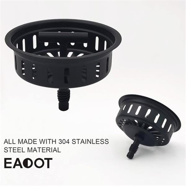 EADOT 3-1/2 Inch Matte Black All Stainless Steel Kitchen Sink Drain Strainer Assembly with Stra