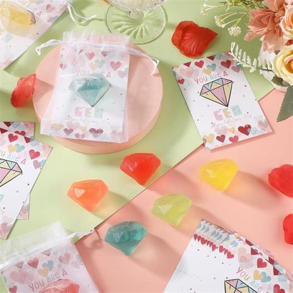 50 Pcs Diamond Soap Favors Inspirational Diamond Soap for Guests with 50 Organza Bags Gemstone