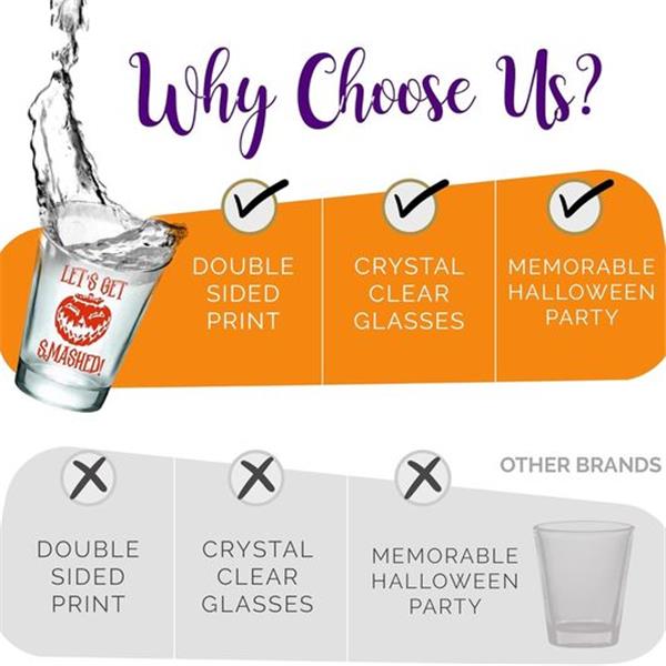 Let's Get Smashed Halloween Shot Glasses - Set of 12 Glass Decor Cups, Double Sided Print - Cle