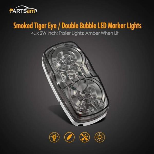 Partsam 10x 4 Double Bullseye Amber 10 LED Side Marker Lights, Smoke Lens Rectangular Rectangle