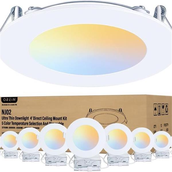 OREiN 12 Pack 4 Inch Recessed Lighting LED 10W=75W Eqv, CRI>90, 5CCT Dimmable Canless Downlight