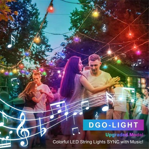 48FT Color Changing Outdoor String Lights, RGB Cafe LED String Light with 15 E26 Shatterproof E