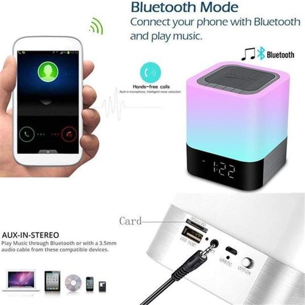 Aisuo Night Light-5 in 1 Bedside Lamp with Bluetooth Speaker,12/24H Digital Calendar Alarm Cloc