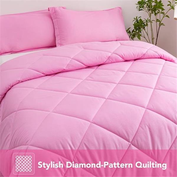 Bedding Comforter Set 7 Pack, Queen Size Comforters with 2 Pillow Shams-Light Pink