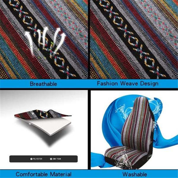 PONYJOYUP Baja Saddle Blanket Car Seat Covers 7PCS Full Set, Breathable and Washable Striped Wo