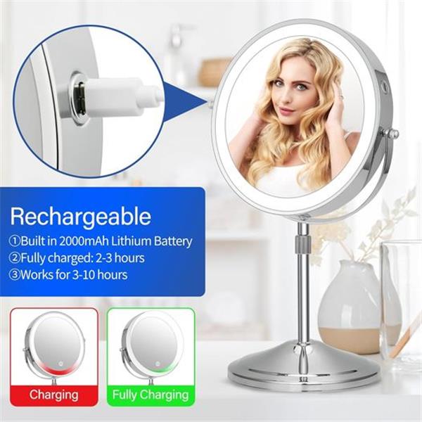 9’’ 【Plus Size】 Rechargeable Lighted Makeup Mirror 1X/10X Double Sided Adjustable Vanity Mirror