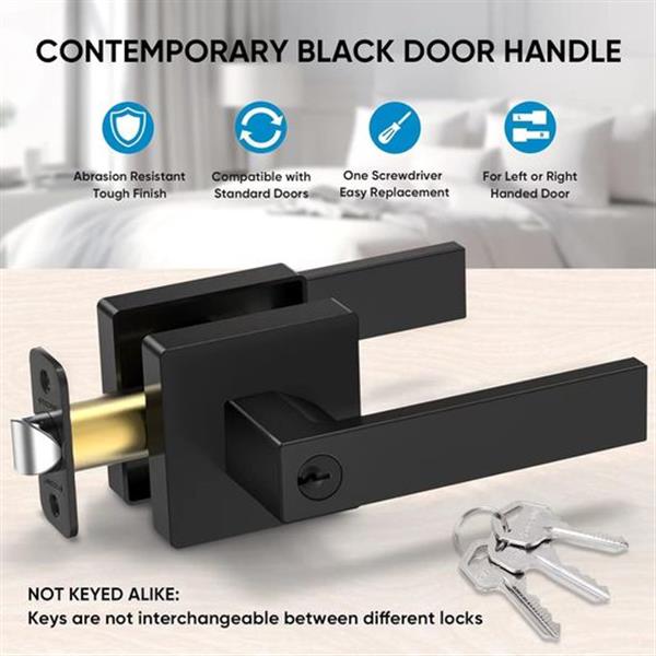 TICONN Door Handle Heavy Duty, Reversible Square Door Lever for Bedroom, Bathroom and Rooms (Ke