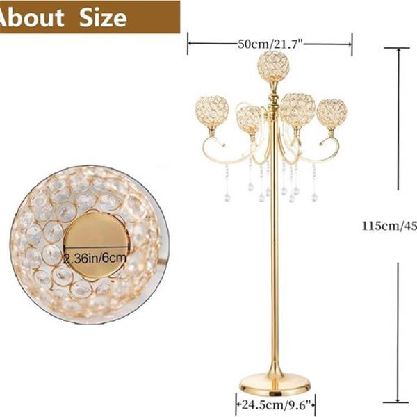 LANLONG Tall 5 Arm Gold Candelabra Floor Centerpiece, 45.3in Classic Elegant Design Candle Hold