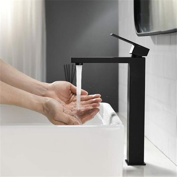 Friho Single Handle Matte Black Tall Bathroom Vessel Sink Faucet, Modern Bathroom Vanity Faucet