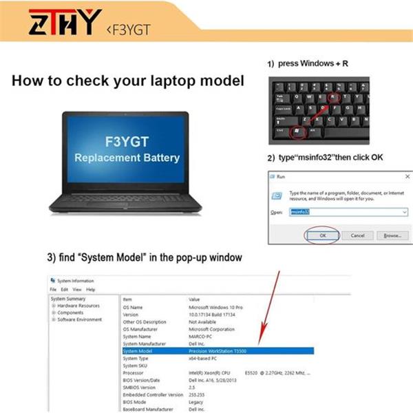 ZTHY 60Wh F3YGT Laptop Battery Replacement for Dell Latitude 12 7000 7280 7290/13 7000 7380 739