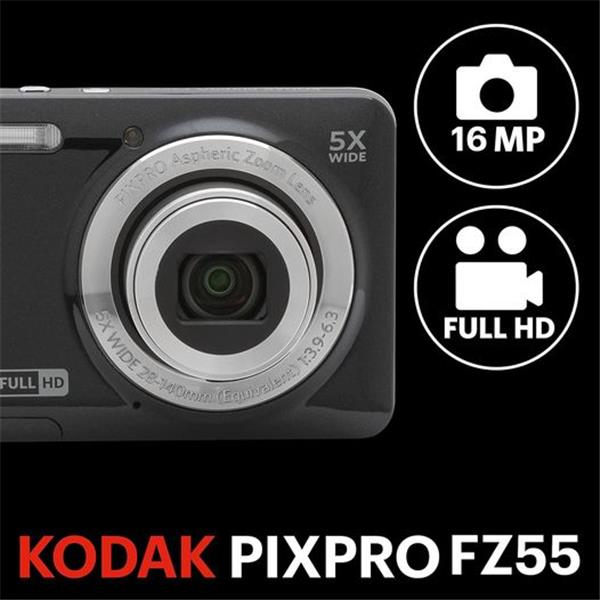 KODAK PIXPRO FZ55-BK 16MP Digital Camera 5X Optical Zoom 28mm Wide Angle 1080P Full HD Video 2.