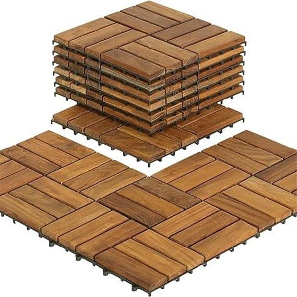 Bare Decor BARE-WF2009 Solid Teak Wood Interlocking Flooring Tiles (Pack of 10), 12" x 12", Bro