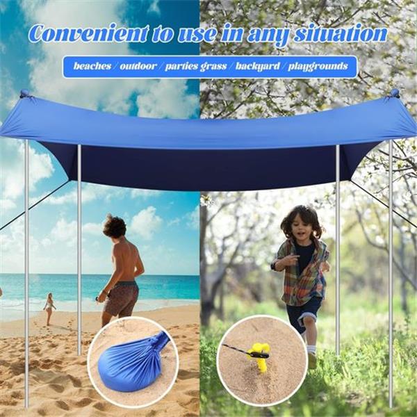 Beach Tent Pop Up Shade UPF50+ Portable Beach Canopy Sun Shelter with 4 Aluminum Poles, Anti-Wi