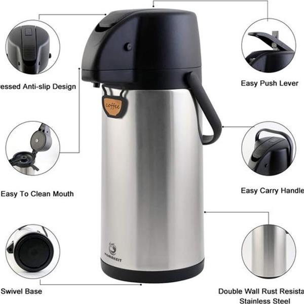 TOMAKEIT Airpot Coffee Carafe Thermal 3L(102 Oz) Insulated Stainless Steel Large Beverage Dispe