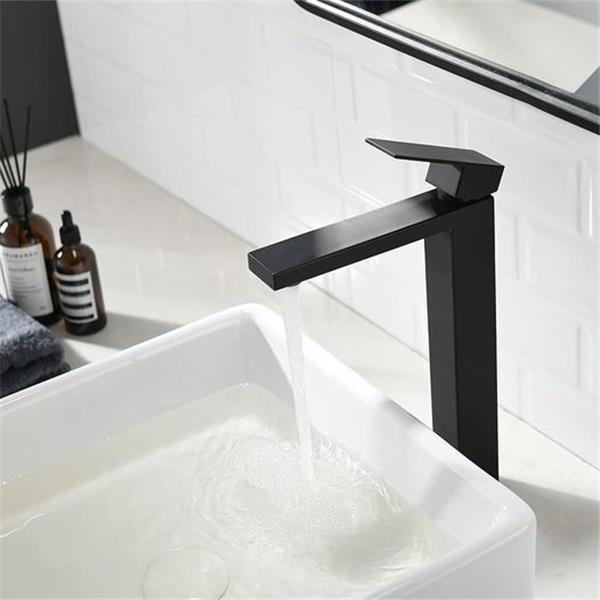 Friho Single Handle Matte Black Tall Bathroom Vessel Sink Faucet, Modern Bathroom Vanity Faucet