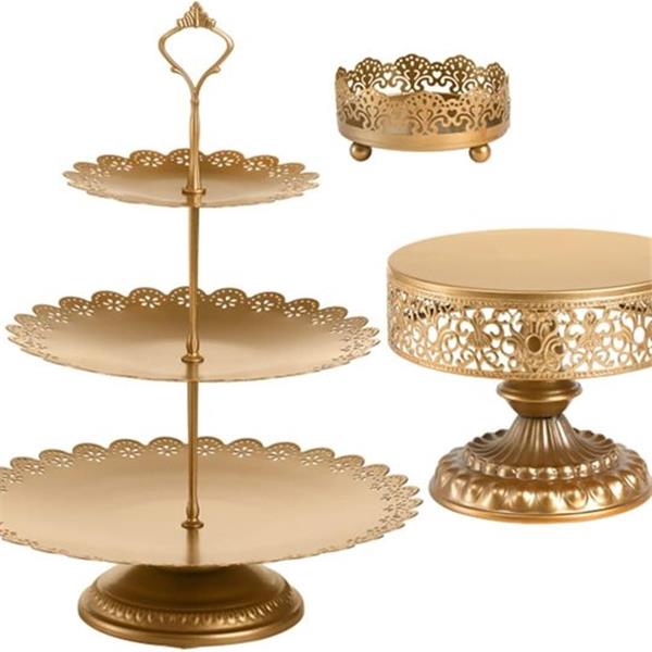 Lyellfe Set of 7 Gold Cake Stand, Metal Cake Stand Set for Dessert Table, Decorative Dessert Di