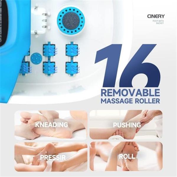 CINERY Foot Spa Bath Massager with Heat, Bubbles, Vibration and Pedicure Foot Spa with 16 Rolle