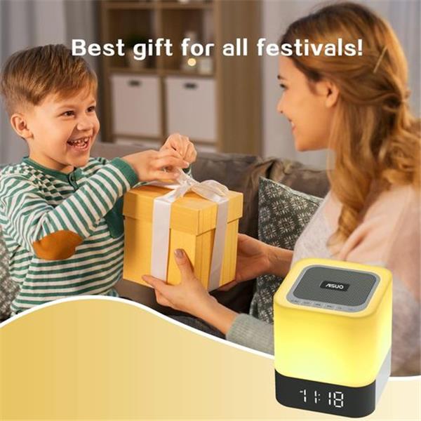 Aisuo Night Light-5 in 1 Bedside Lamp with Bluetooth Speaker,12/24H Digital Calendar Alarm Cloc