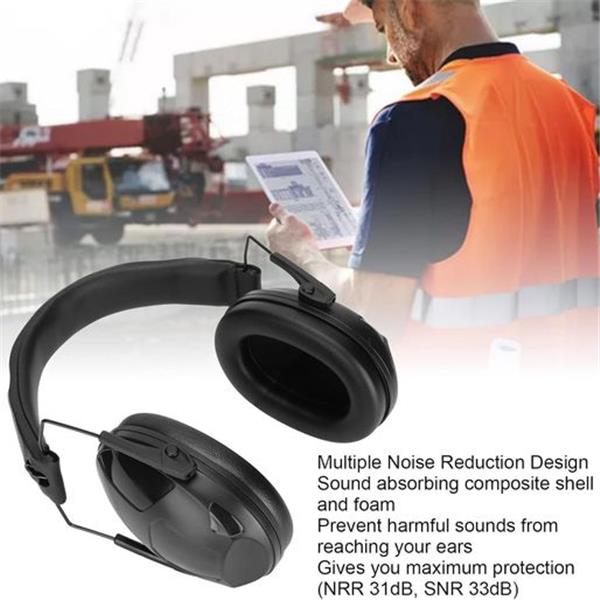 Ear Muffs, NRR 34dB SNR 34dB Noise Cancelling Ear Protection Headphones Folding Black Slim Ear