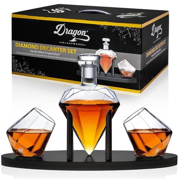 Dragon Glassware Decanter with Glasses Set, Diamond Shaped Decanter Naturally Aerates Whiskey a