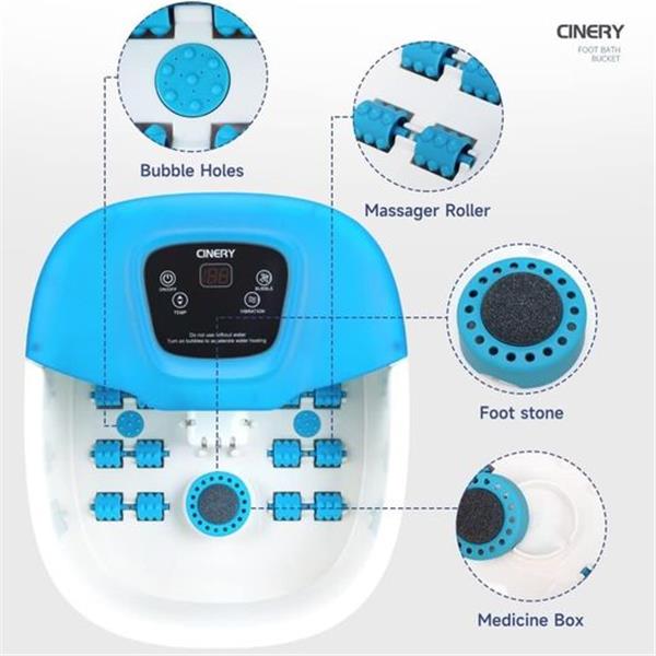 CINERY Foot Spa Bath Massager with Heat, Bubbles, Vibration and Pedicure Foot Spa with 16 Rolle