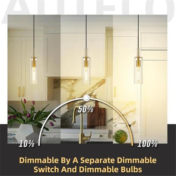 AUTELO 1-Light Pendant Lights Kitchen Island - Gold Pendant Light Fixtures, Vintage Hanging Lam