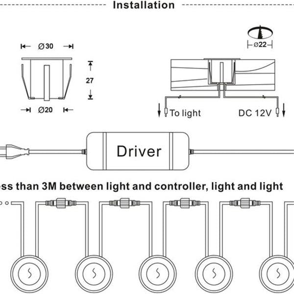 10PCS 32mm Outdoor Waterproof LED Deck Light Kit Landscape Recessed Lighting for Step Stair Yar