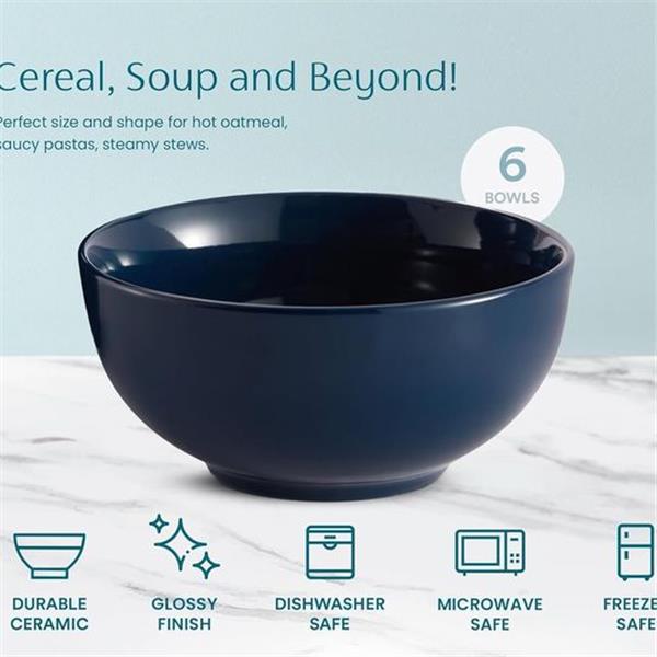 KooK Cereal Bowl, Bowl Set, Ceramic Bowls, Set of 6, Soup Bowl, White Bowl, Microwave, Dishwash