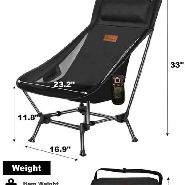 DRAXDOG Camping Chair, Great Size, Over Size 2 Way Compact Backpacking Black