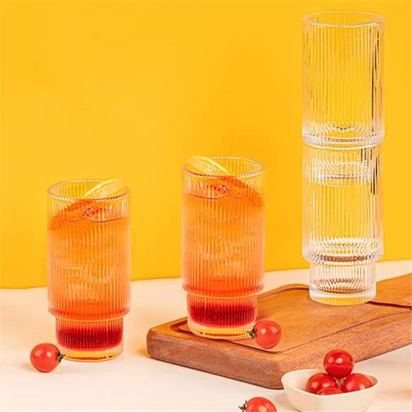 Combler Ribbed Glasses Drinking Set of 8, 4pcs 11oz Glass Cups with Straws & 4pcs 6oz Cute Cock