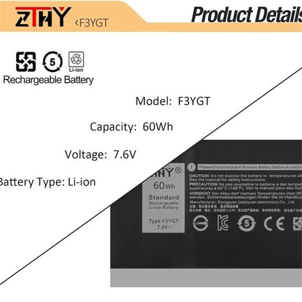 ZTHY 60Wh F3YGT Laptop Battery Replacement for Dell Latitude 12 7000 7280 7290/13 7000 7380 739