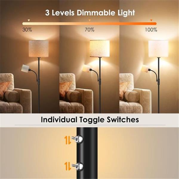 LED Floor Lamps for Living Room, 15W Dimmable Floor Lamp with 4W Adjustable Reading Light, 3000