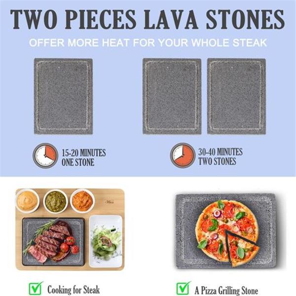 Artestia Lava Hot Steak Stones Complete Set, Double Hot Stone Tabletop Grilling Platter for Ste