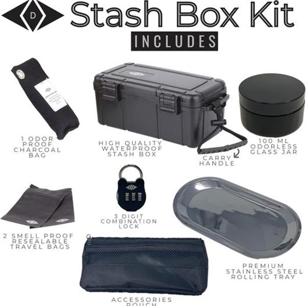 DUIDO Waterproof Box Combo with Lock, 100 mL Airtight UV Jar, Charcoal Bag, 2 Odorless Resealab