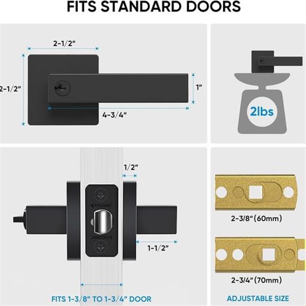 TICONN Door Handle Heavy Duty, Reversible Square Door Lever for Bedroom, Bathroom and Rooms (Ke