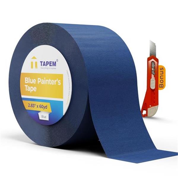 Tapem Blue Painters Tape - 2.83" x 60yd - Premium Masking Tape - Wide Marking Tape - Wall Safe