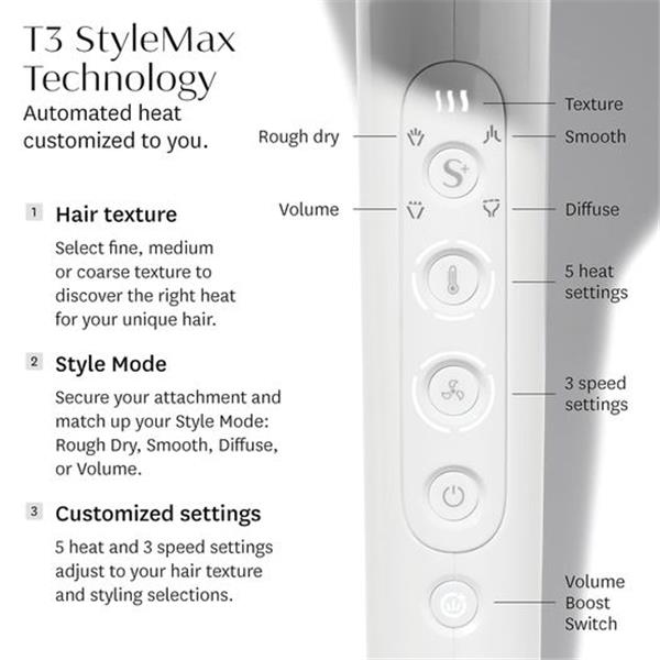 T3 Featherweight StyleMax Professional Ionic Hair Dryer with Custom Heat Automation & 4 Attachm