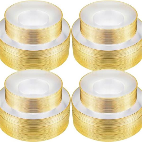 Zhehao 120 Pcs Clear Gold Plastic Plates Gold Disposable Plates with Gold Trim Include 60 Party