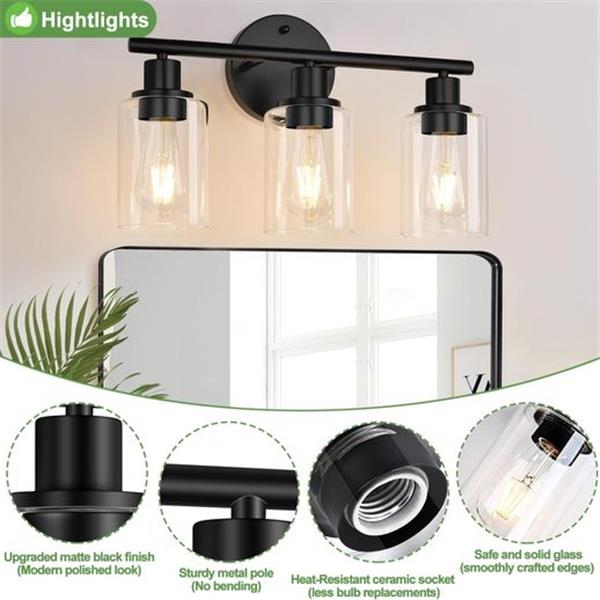 3-Light Bathroom Light Fixtures, Black Bathroom Wall Lights, Modern Vanity Light( NO BULB)