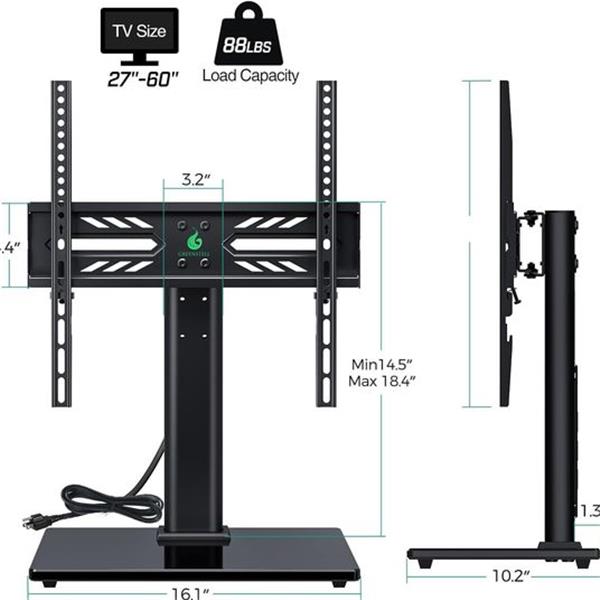 Greenstell TV Stand with Power Outlet, Universal TV Mount Stand for 27-60 inch TVs，Height Adjus