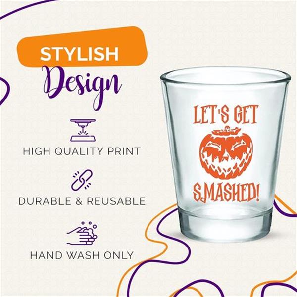 Let's Get Smashed Halloween Shot Glasses - Set of 12 Glass Decor Cups, Double Sided Print - Cle