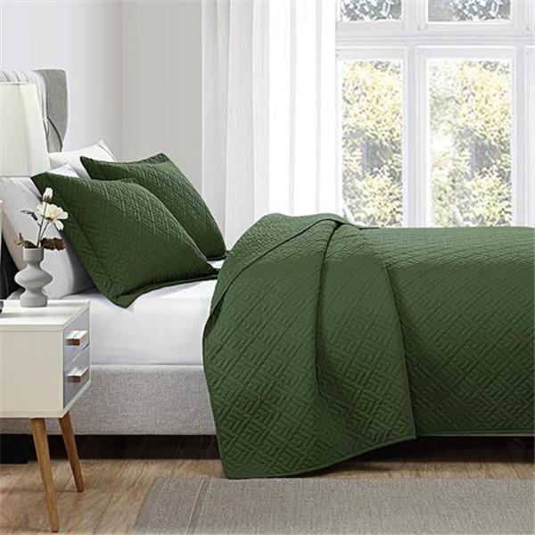 EXQ Home Quilt Set Twin Size Olive Green 2 Piece,Lightweight Soft Coverlet Modern Style Squares