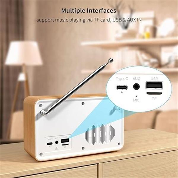 Bedside Radio Bluetooth Speaker, Retro Bedroom Clock Radio with Stereo Sound and USB Charging P