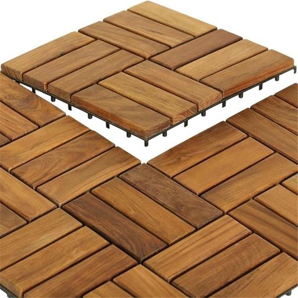 Bare Decor BARE-WF2009 Solid Teak Wood Interlocking Flooring Tiles (Pack of 10), 12" x 12", Bro