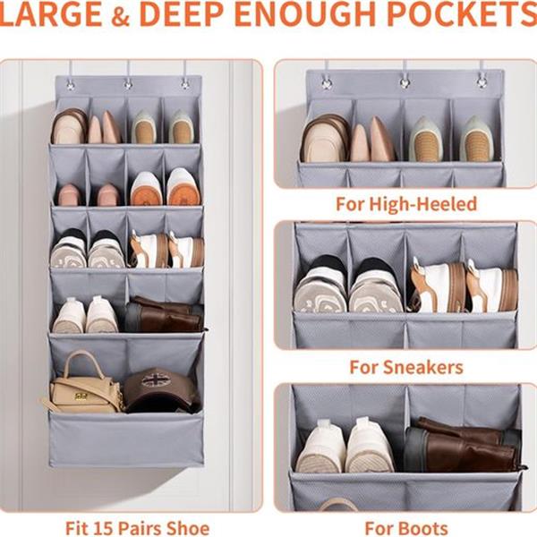 Over the Door Shoe Organizer with Large Deep Pocket, Hanging Shoe Organizers for Closet Shoe Ho