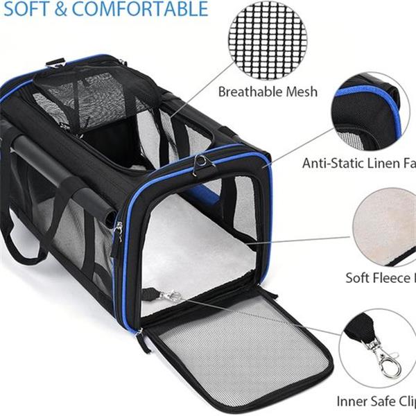 Removable Wheeled Pet Dog Carrier Ventilated Pet Carrier Stroller Airline Approved Pet Carrier BLUE