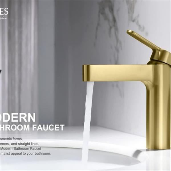 KENES Brushed Gold Single Hole Bathroom Faucet Modern Single Handle Bathroom Sink Faucet with D